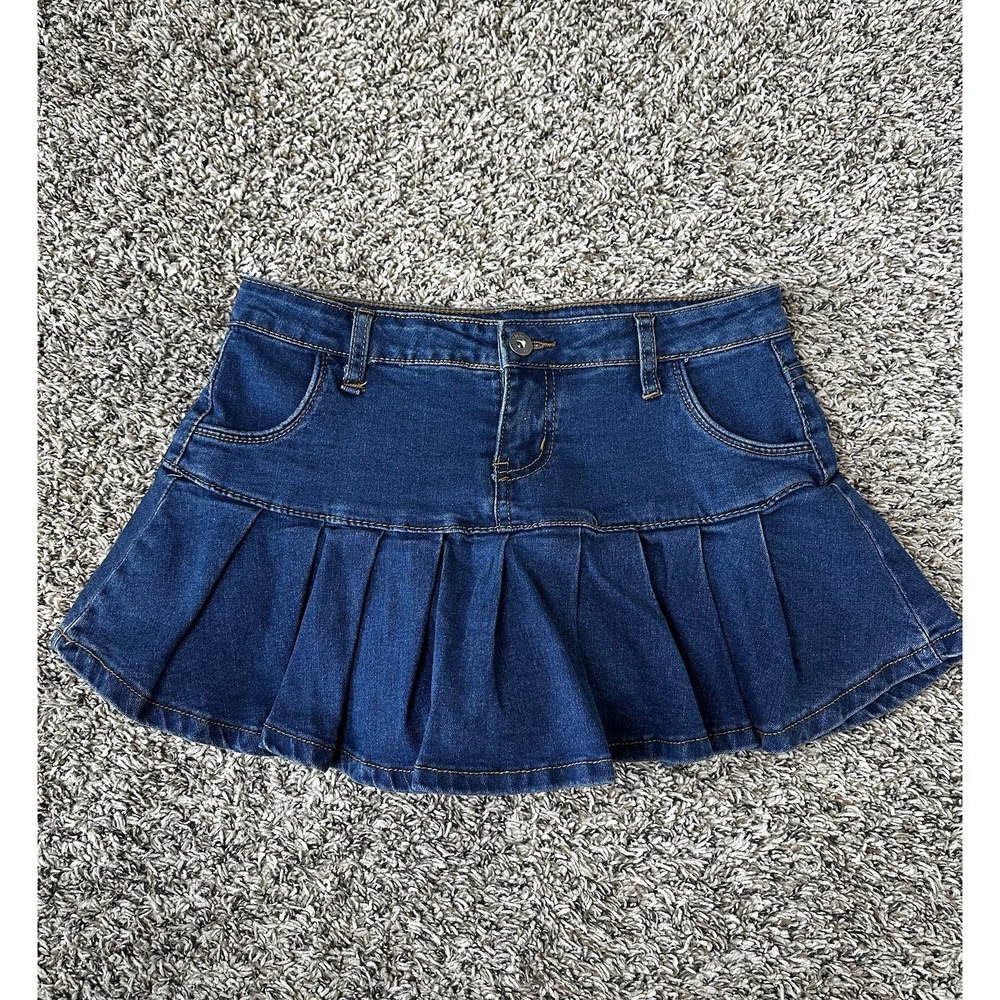 Classic Denim Pleated Mini Skirt w/ Front Pockets Size XS